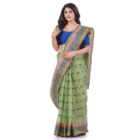 dB DESH BIDESH Women`s Traditional Bengal Tant Tri Leaf Woven Design Pure Handloom Cotton Saree Without Blouse Piece