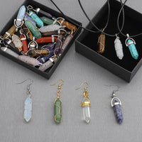 Lezam 24 Pcs Healing Chakra Crystal Pendant Hexagonal Pointed Natural Stone Bullet Shaped Pendant Gemstone Quartz Charm Pendants for Necklace Jewelry Making(24) 24-B