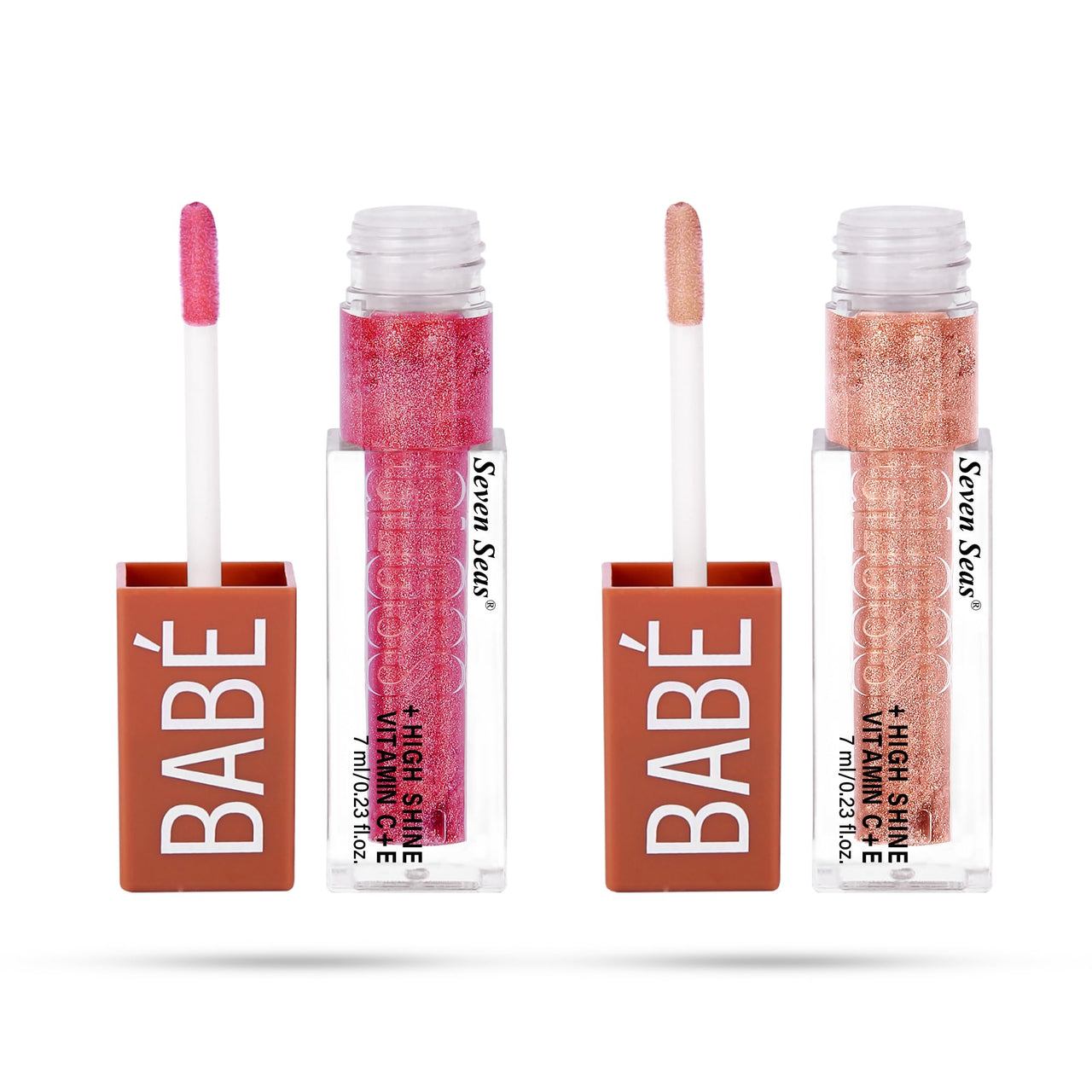 Seven Seas Babe Glittery Lip Gloss | Long Lasting | Water & Smudge Proof | Lightweight | Super Moisturising Formula | With High Shine Lip Color For Glossy Look (Hot Pink, Rose, 7ml)