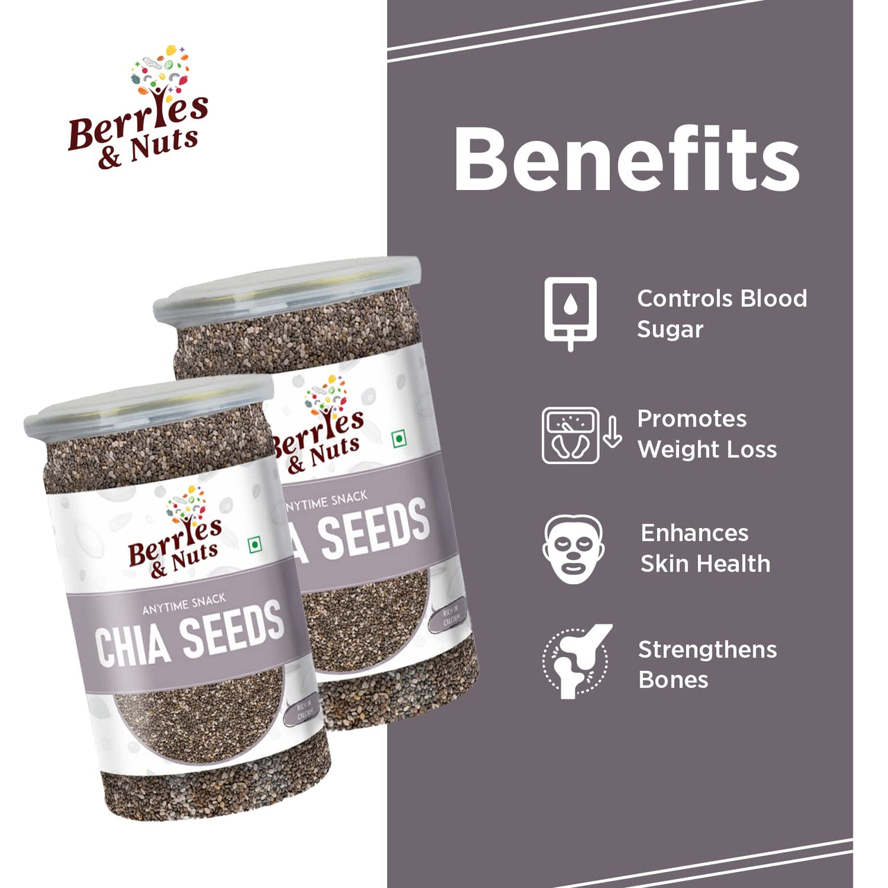 Berries And Nuts Premium Raw Chia Seeds | 250 Grams | 1 Bottle of 250 Grams