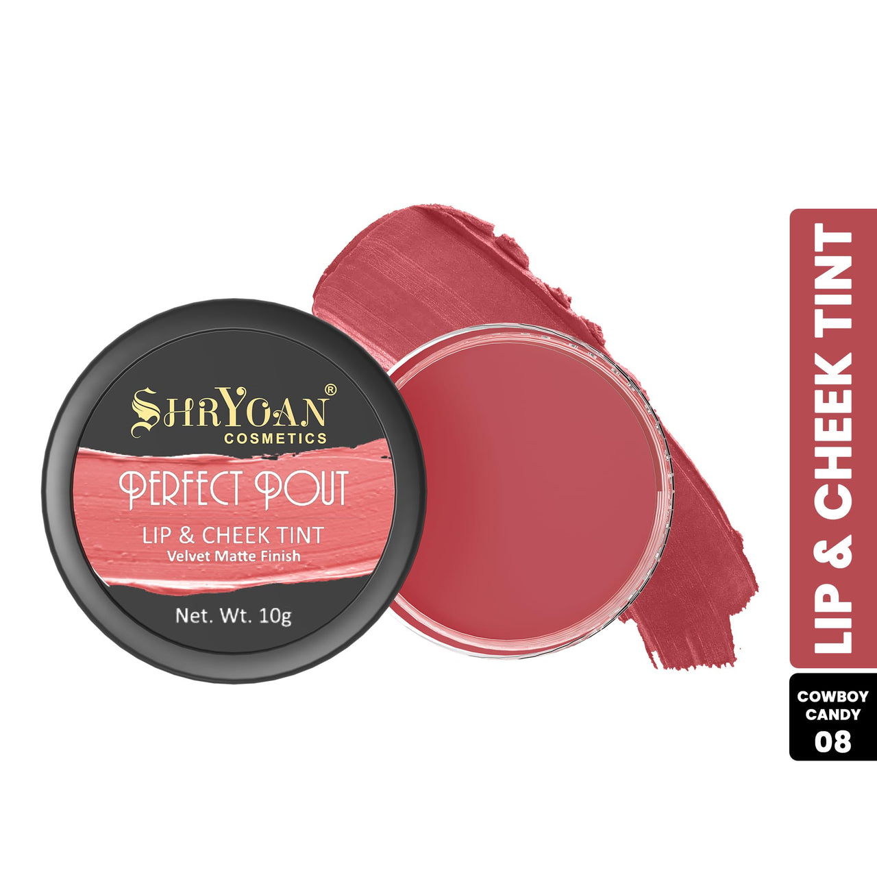 Shryoan Perfect Pout Lip and Cheek Tint Creamy Matte| Matte Lip & Cheek Tint with Easily Blendable and Light Weight, & Cruelty-Free (10g) (Shade 08)