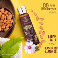 Ayouthveda Badam Taila | Pure & Natural Cold Pressed Kashmir Almond Oil | Massage Oil for Skin & Hair | Prevents Dandruff & Nourishes Hair & Scalp | Safe For Oral Use (Pack of 1, 100 ml)