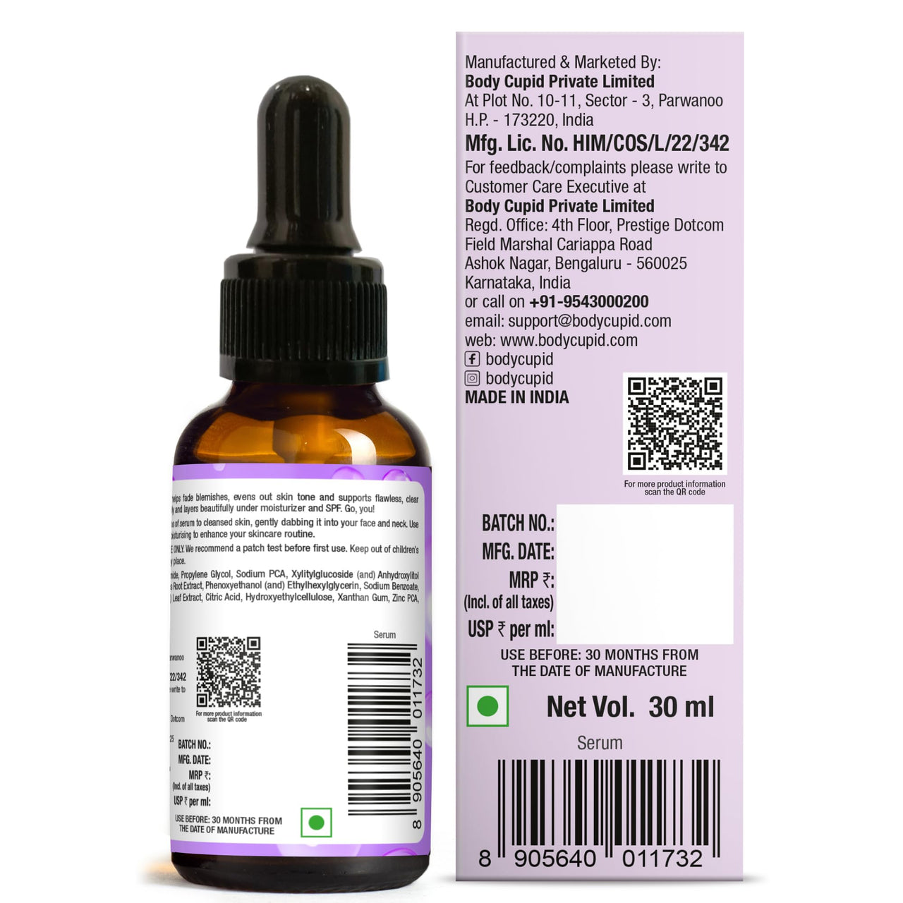 Body Cupid Niacinamide Serum - Niacinamide Balancing B3 Facial Serum for Acne, Tone, Texture - Brightening and Hydrating Skincare for Face | 30 ml | All Skin types
