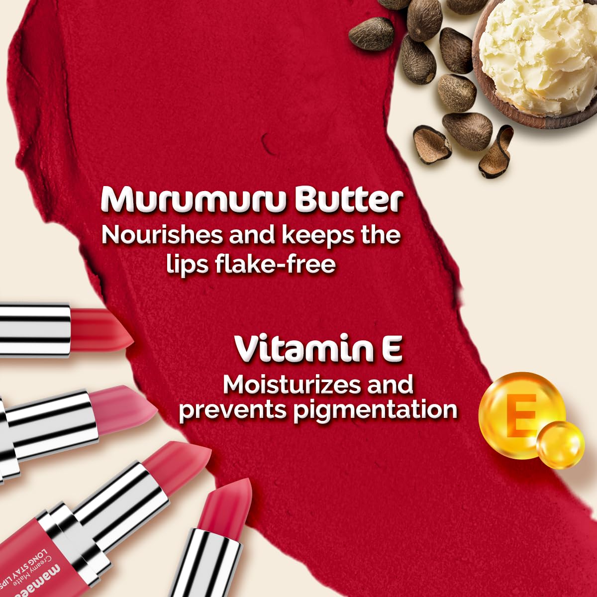 Mamaearth Creamy Matte Long Stay Lipstick with Murumuru Butter and Vitamin E for 8-Hour Long Stay (Flakeproof & Non-Drying | Intense Color Payoff) - 4.2g (Apricot Taupe)