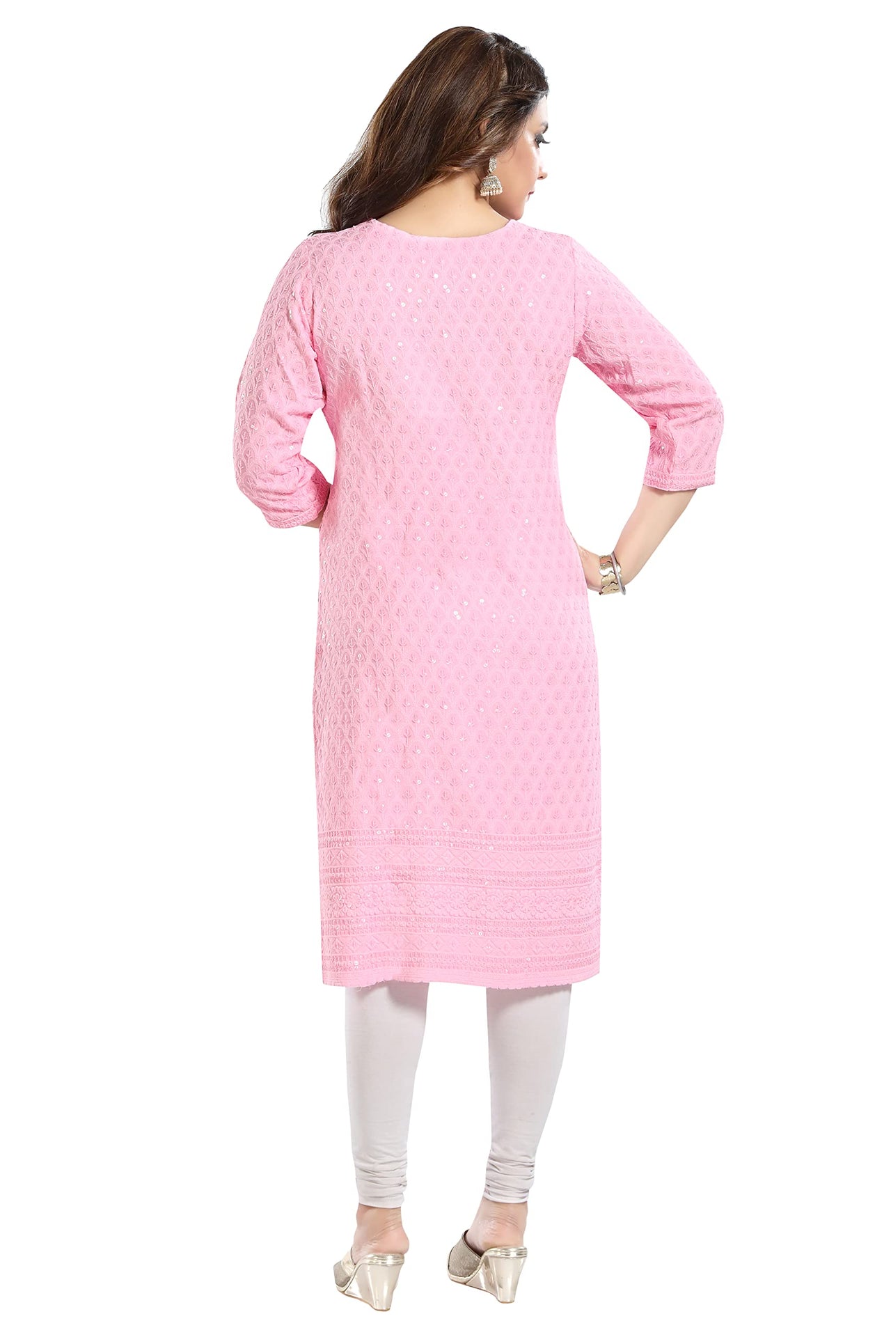 QUEEN SHIELD Women's  Knee Length Rayon Chikan-Kari KurtaKurti (QS_6631)