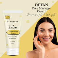 Glamveda De-Tan Face Massage Cream For All Skin Types | Removes Sun Tan, Pigmentation & Dark Spots | For Women & Men | 100gm