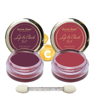 Seven Seas Lips & Cheek Tint Combo Pack of 2 | Matte Natural Blush for Women | Lip Tint with Vitamin E | Nourishing Cheek Tint (Wine Berry, Hippie Pink)