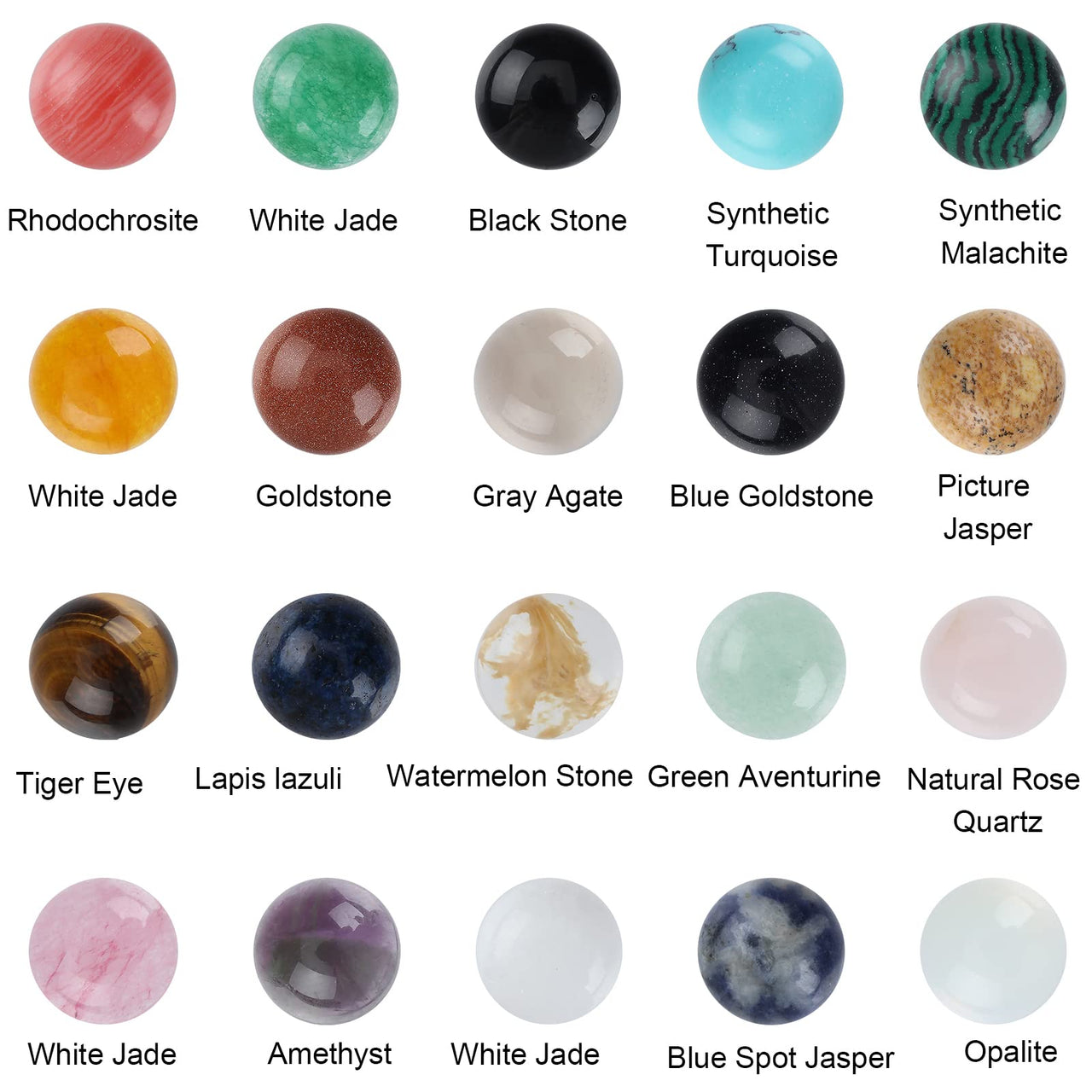 SUPERFINDINGS 40pcs 10mm Half Round Natural Cabochon 20 Color Flat Back Gemstone Cabochon Healing Quartz Chakra Crystal Stone for Bracelet Necklace Jewelry Making 40pcs 20 Colors