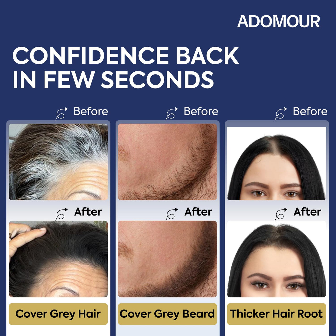 Adomour Mud Hairline Shadow Powder for Men and Women| Root touch up Powder| Sweat Resistant and Stain Proof 48 hour formula | Instantly Conceals Hair Loss, Bald Patch and Grey Hair 6g (Black)