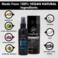 STYLEMAKE Hair Loss Concealer With Spray - Thickening Fibers for Thin & Fine Hair - Men & Women Combo Pack (Black) - 28 Grams