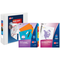 Avery Heavy-Duty View 3 Ring Binder with 2 Inch Rings, 8 Tab Reusable Write & Erase Plastic Binder Dividers, Clear Sheet Protectors, School Supplies Set (01685) Binder/Divider Set