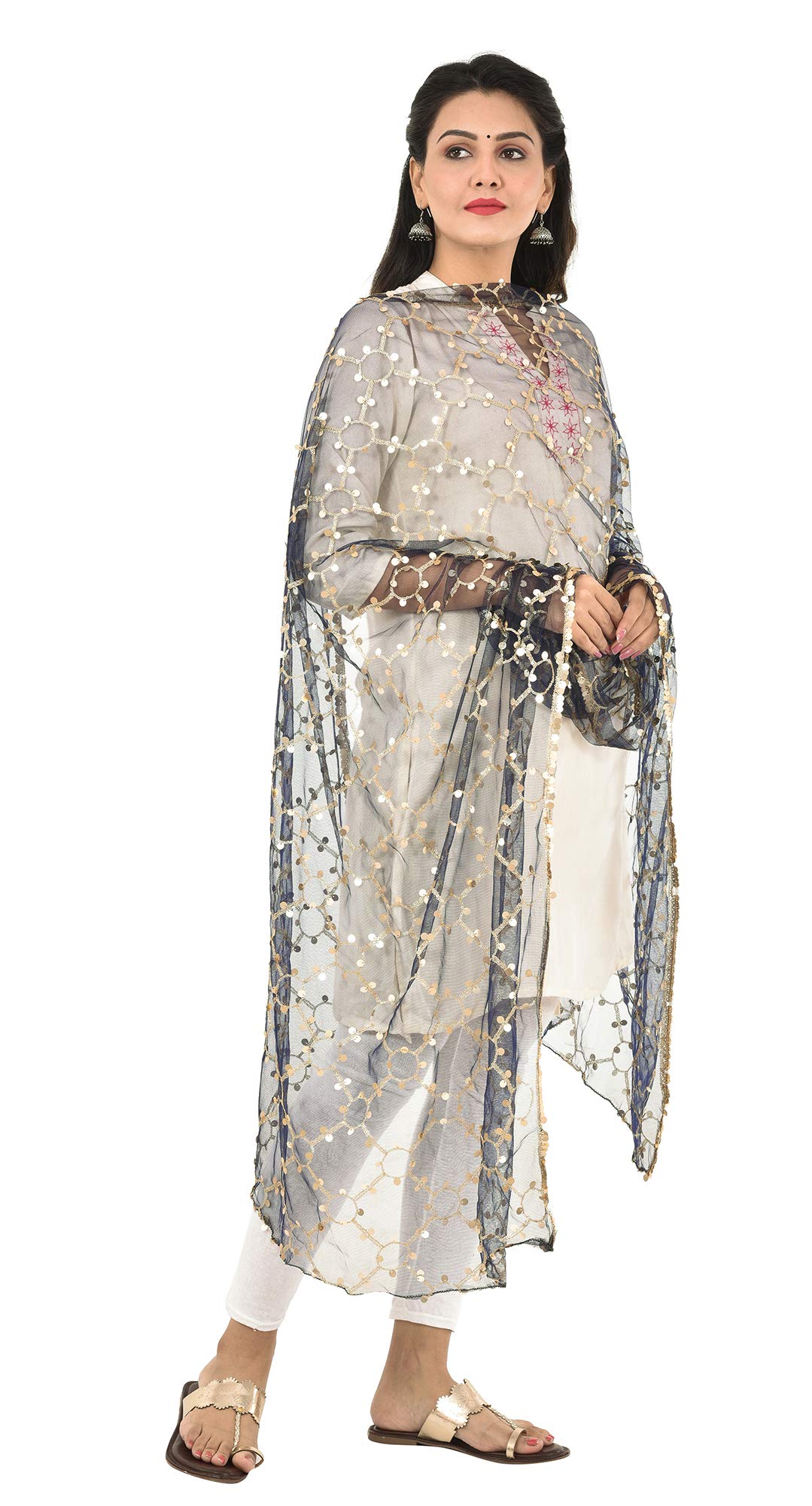YOUTHQUAKE Heavy Embellished Plastic Mirror Net Dupatta for Womens & Girls