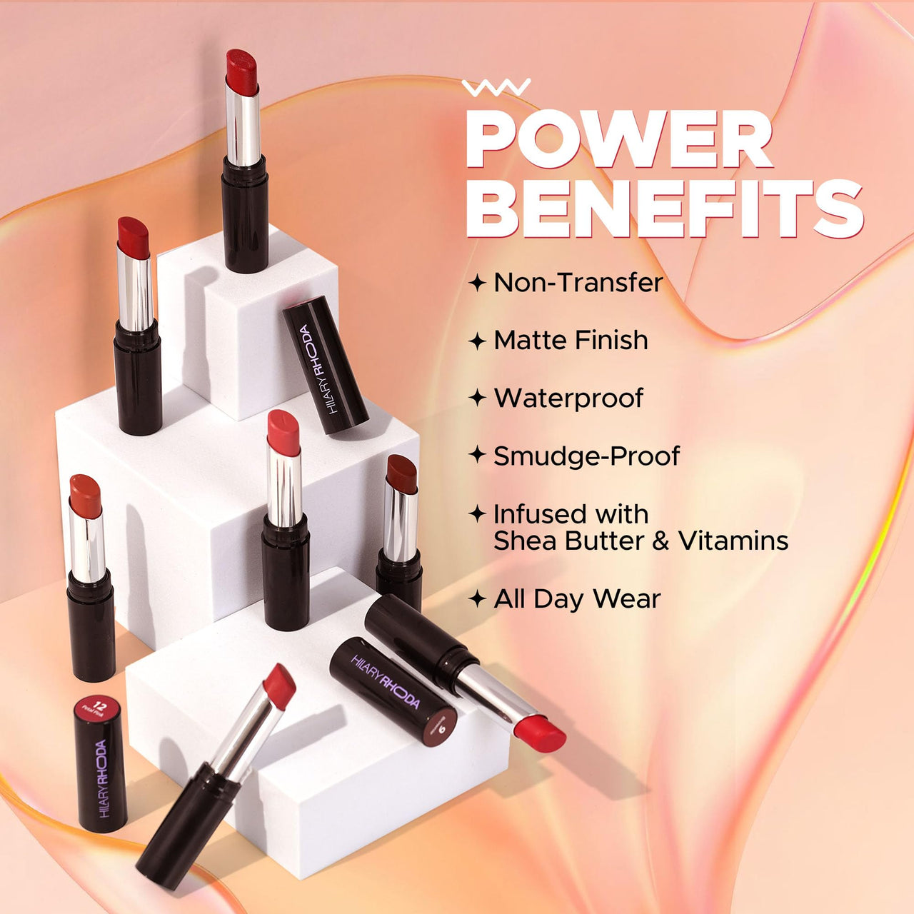 Hilary Rhoda Power Stay NonTransfer Lipstick | Matte Finish | Infused with Vitamin E & Shea Butter | Lightweight & Highly Pigmented | Glides Easily & Smudge-Proof |3.2g (Brownie - Shade 09)