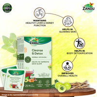 Zandu Cleanse & Detox Herbal Infusion: Use This Tea Bag To Give Your Body The Gift Of Good Health |Helps Improve Skin Glow & Detoxifies The Body (25 Tea Bags), Green Tea, 90 Gram