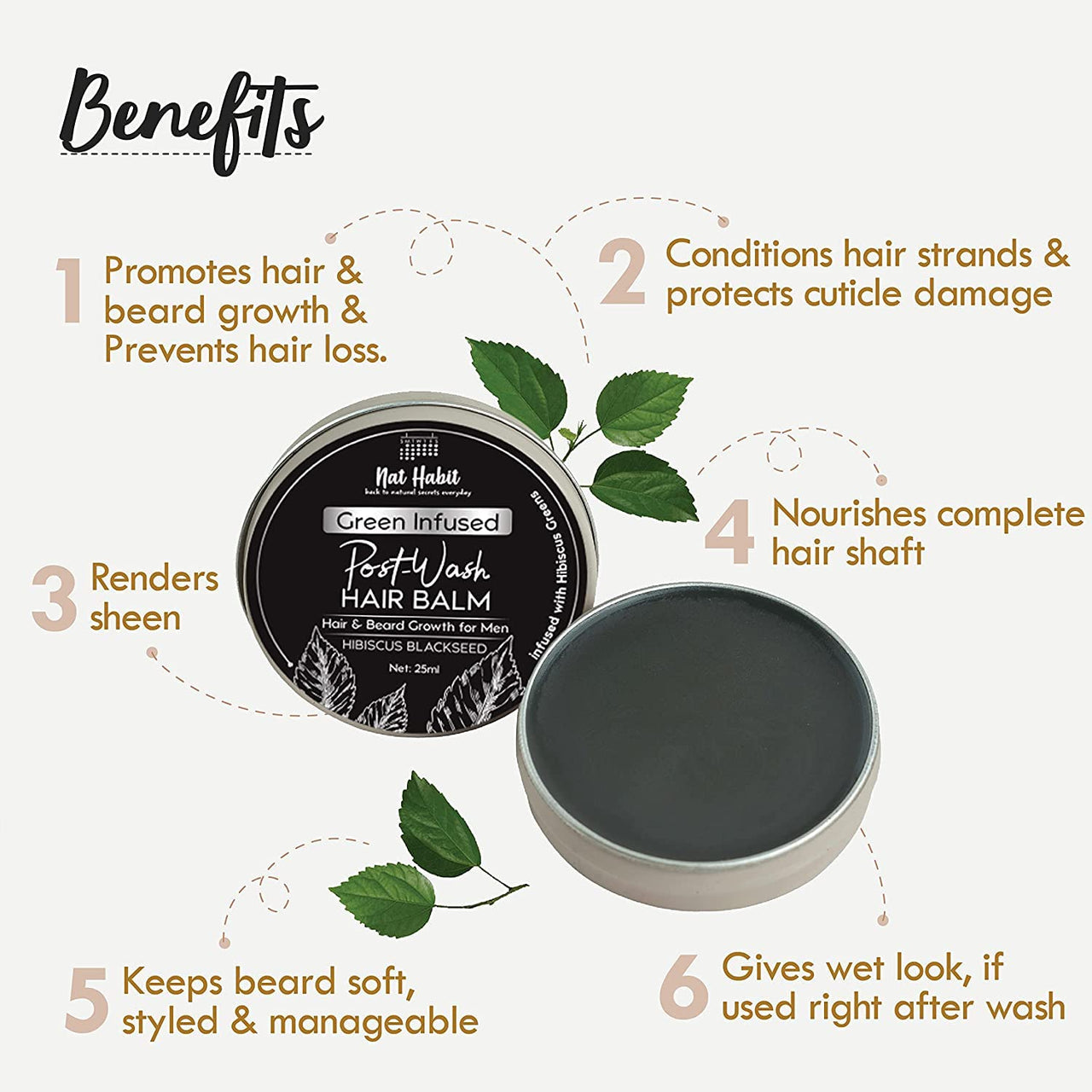 Nat Habit Hibiscus Black Seed Hair & Beard Balm For Hair Growth, Beard Growth, Hair Smoothening & Straightening - Infused With Hibiscus Leaves (Pack Of 1, 25Ml), 35 Grams