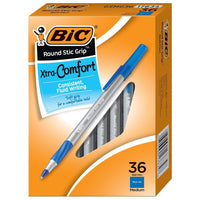 BIC Round Stic Grip Xtra Comfort Blue Ballpoint Pens, Medium Point (1.2mm), 36-Count Pack, Excellent Writing Pens With Soft Grip for Superb Comfort and Control