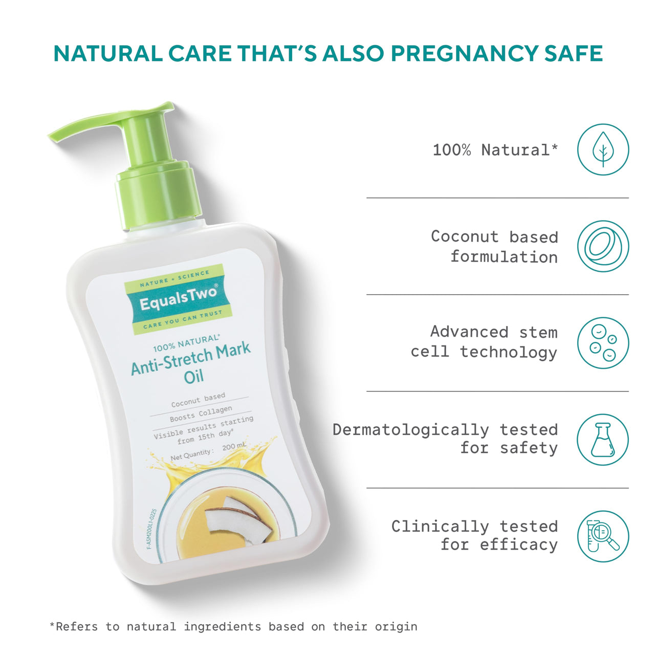 EQUALSTWO Anti Stretch Mark Oil, 200ml, 100% Natural Stretch Marks Removal Oil for Pregnancy, Enriched with Flex Seeds & Oat Oil to Lighten Scars, Dermatologically Tested, No Paraben No Sulphate (Pack of 2)