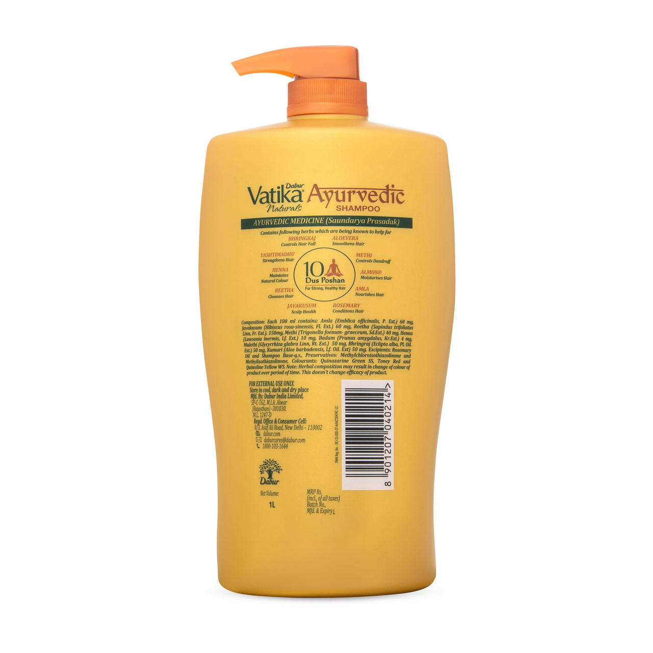 Dabur Vatika Ayurvedic Shampoo - 1L | Damage Therapy | With Power of 10 ingredients for solving 10 hair problems| No Parabens | For all hair types
