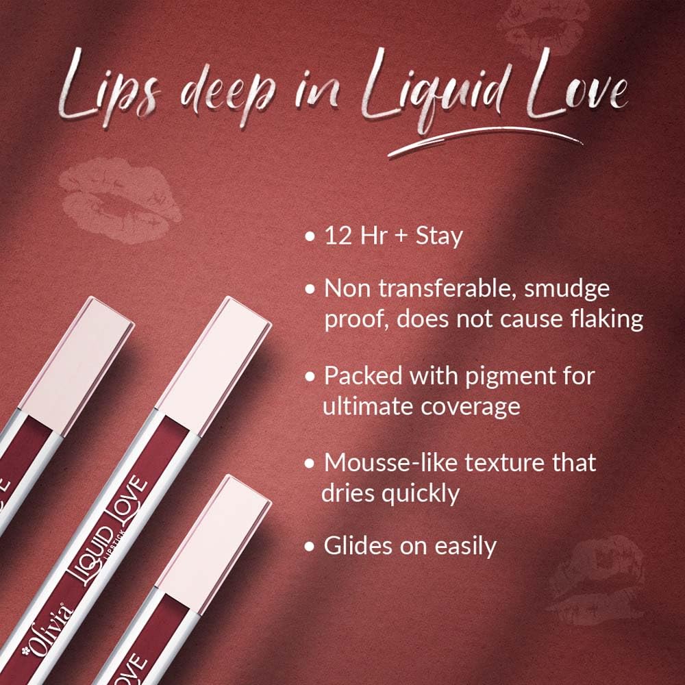 Oliva Liquid Lipstick, 12HR Long-lasting Matte Lipstick, Non Transfer, High Coverage, Water & Smudge Proof, Light Weight & Cruelty-Free - 2ml (Hot Chocolate 8)