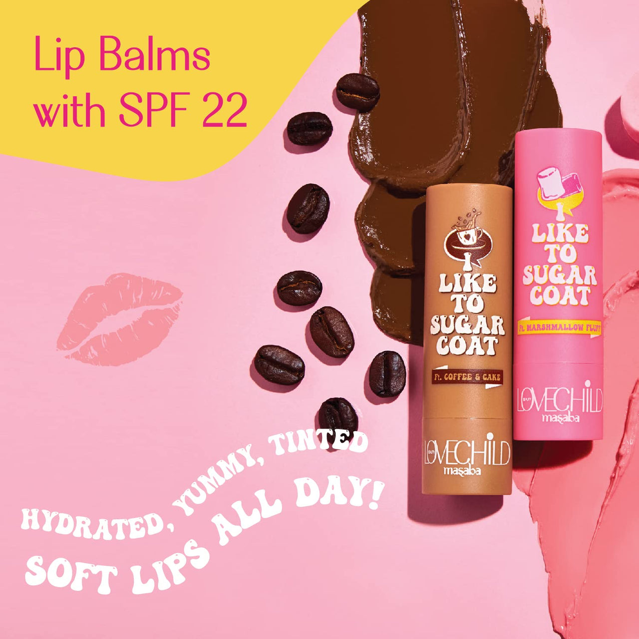 Lovechild Masaba Hydrating Lip Balm, SPF 22 UV Protection, Pink Tinted Vegan Lip Care with Shea Butter, Vitamin E & Almond Oil, Repairs Dry, Chapped Lips, Marshmallow Fluff, 4.5g