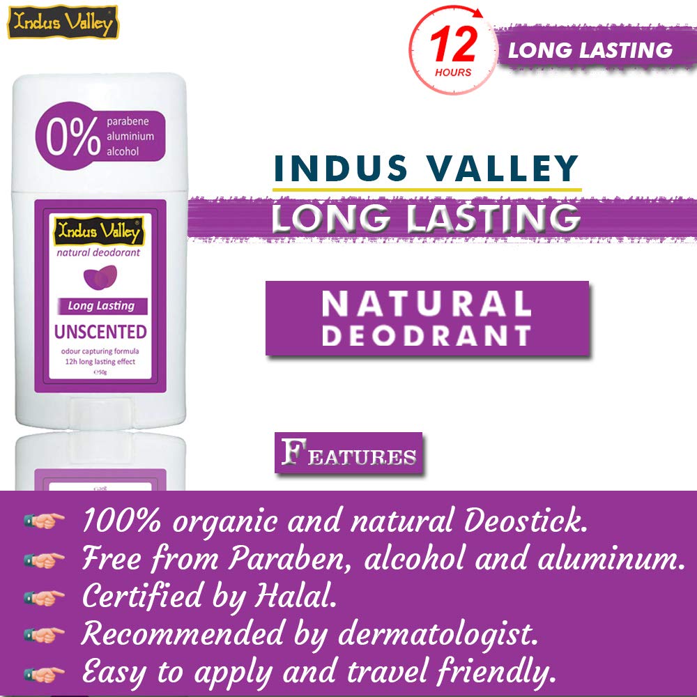 INDUS VALLEY Unscented Daily use Deodrant Stick with Long Lasting for Unisex, 50g