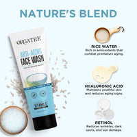 Orgatre Anti Aging Face Wash, 100ml, With Rice Water, Collagen, Hyaluronic Acid, Retinol