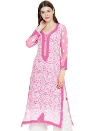 Ada Women's  Hand Embroidered Faux Georgette Lucknowi Chikankari Kurti with Slip