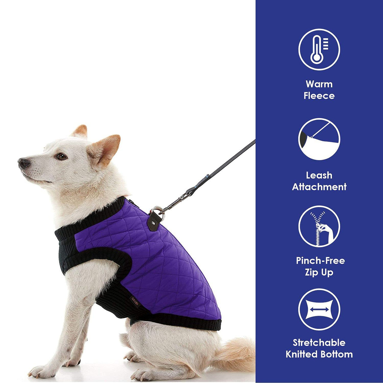Gooby Fashion Vest Dog Jacket - Violet, Medium - Warm Zip Up Dog Bomber Vest with Dual D Ring Leash - Winter Water Resistant Small Dog Sweater - Dog Clothes for Small Dogs Boy or Medium Dogs Medium chest (~14.5")