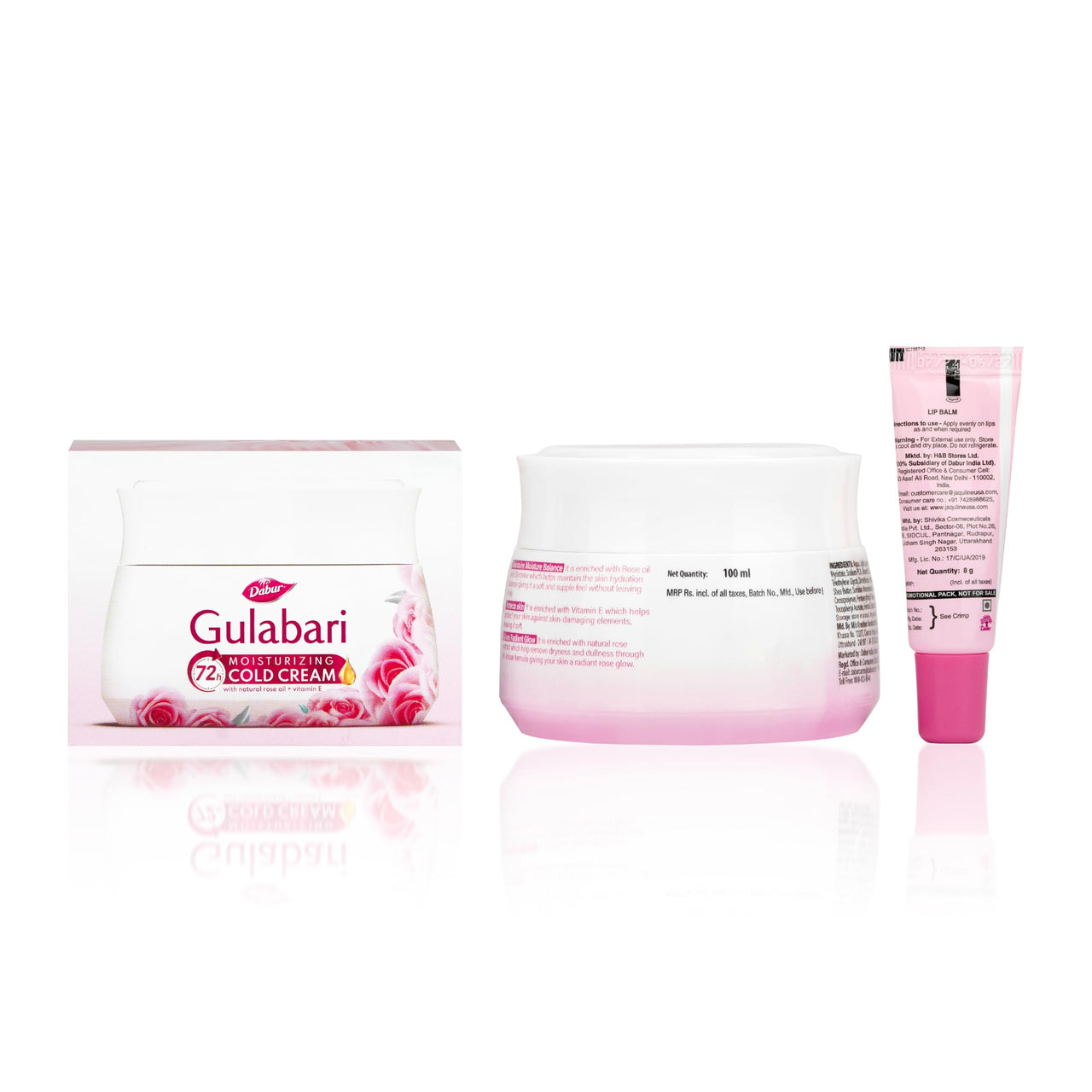 Dabur Gulabari Moisturizing Cold Cream 100gm + Gualabari Lip Balm 8gm | With Goodness of Natural Rose Oil & Vitamin E | Intense Hydration and Deep Moisturization | For Smooth & Soft skin | All Skin types