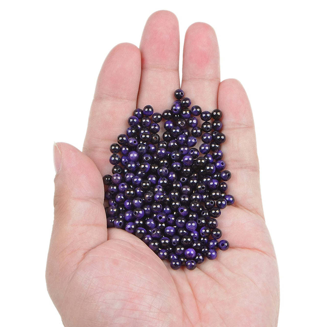 Bymitel 210pcs Natural Crystal Beads Stone Gemstone Round Energy Healing Loose Beads with Stretch Cord for Jewelry Making Bracelets Anklets (Purple Tiger's  Eye, 4mm 210pcs) Purple Tiger's  Eye