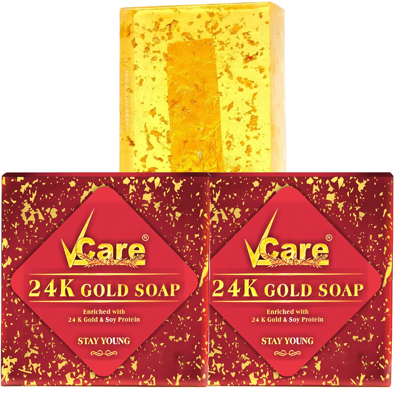 VCare 24K Gold bath Soaps for women| Skincare Moisturizing Beauty Bathing Soap Bar | With 24K Gold & Soy Protein | Softer Skin | All Skin Types (Pack of 2) 125 g
