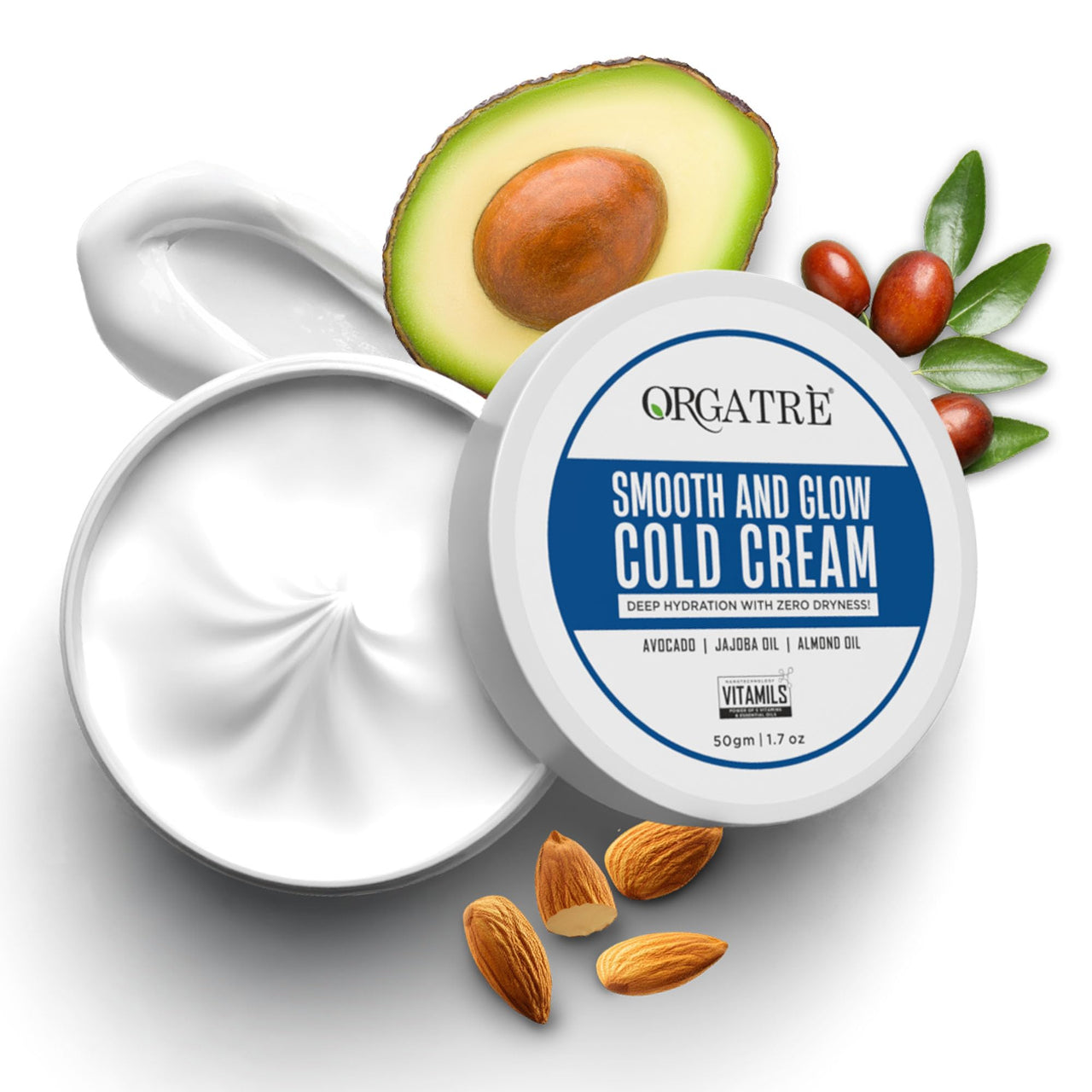 ORGATRE Smooth & Glow Cold Cream for Winter | Deep Hydration for Dry Skin | With Avocado, Jojoba & Almond Oil | Nourishing Face Cream for Women & Men | Softens & Protects – 50gm