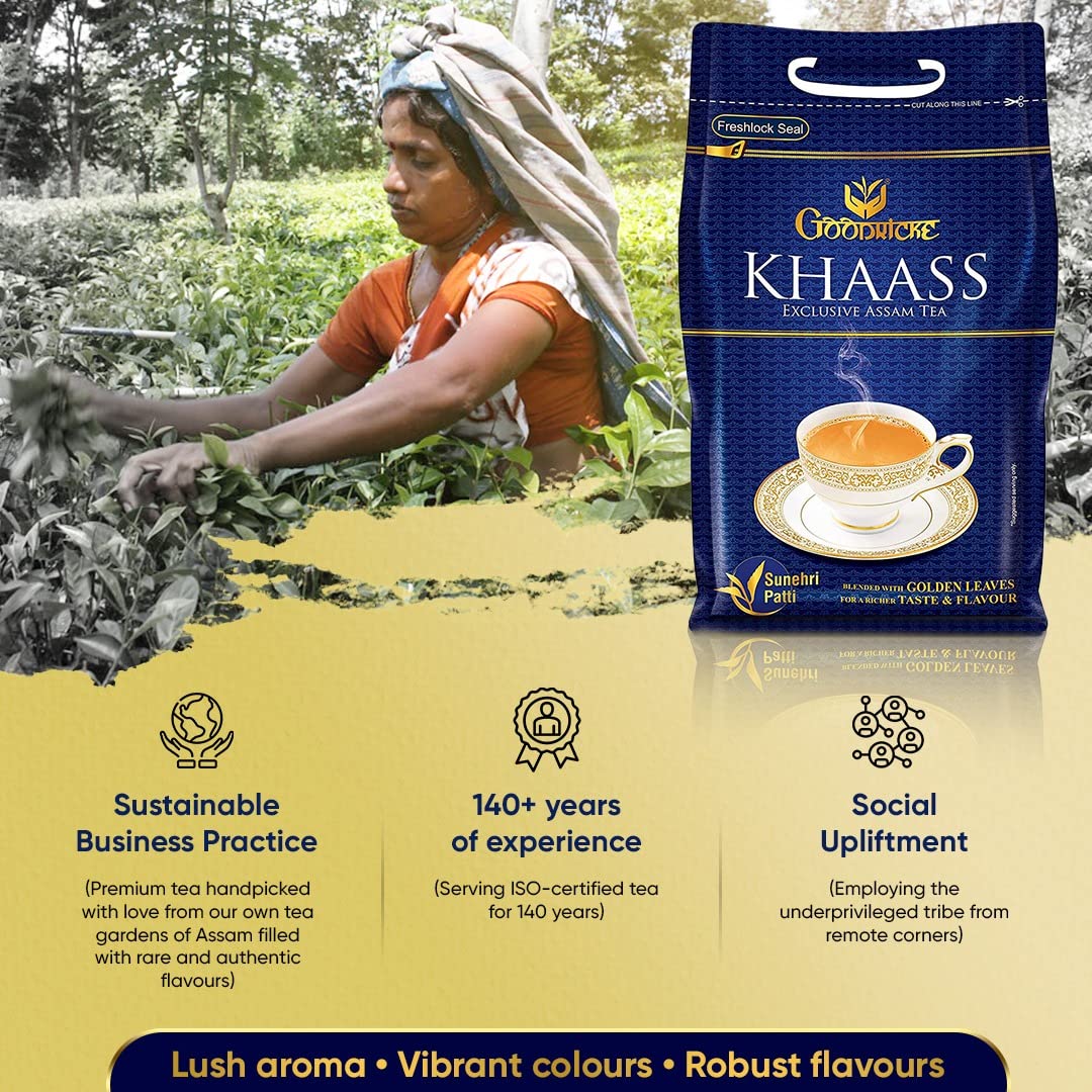 GOODRICKE Khaass Assam Tea - 1 Kg | 100% Natural Assam Milk Tea | Richer Taste & Flavoured Chai | Blended with Golden Leaves | Sweet Lasting Aftertaste