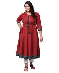 Yash Gallery Women's  Cotton Slub Embroidered Anarkali Kurta Maroon