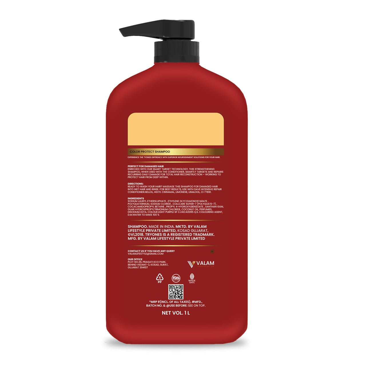 TryOnes Color Protect Shampoo, Vibrant & Revived Colour, For Colour-treated Hair, Protects from UVA & UVB, 1000 ml