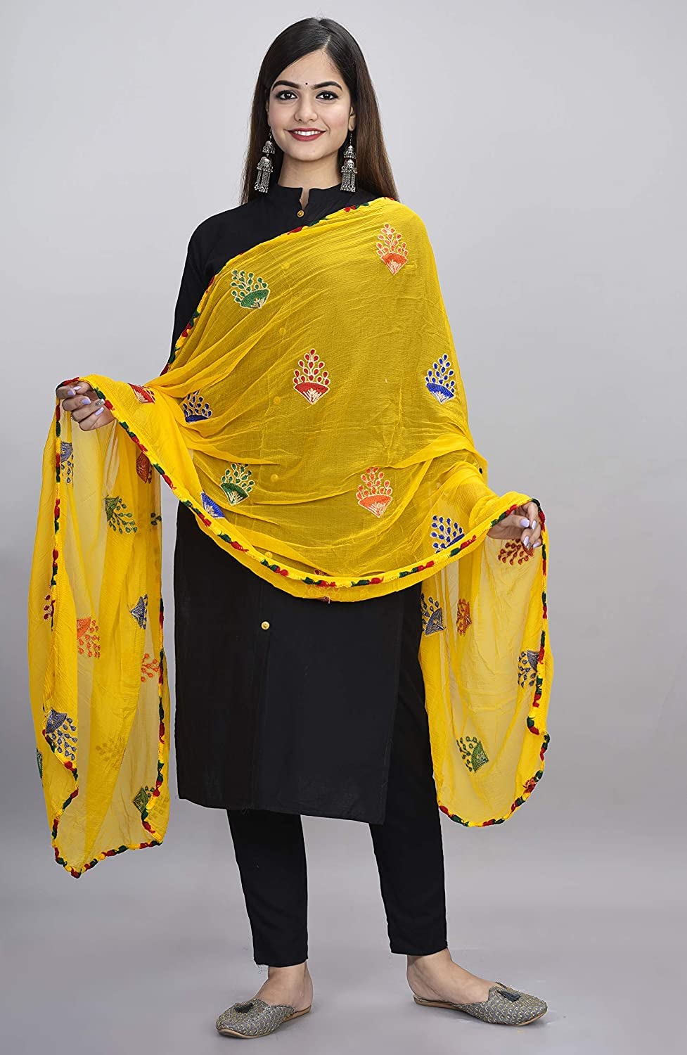 DIAMO Women's  Phulkari Chiffon Dupatta