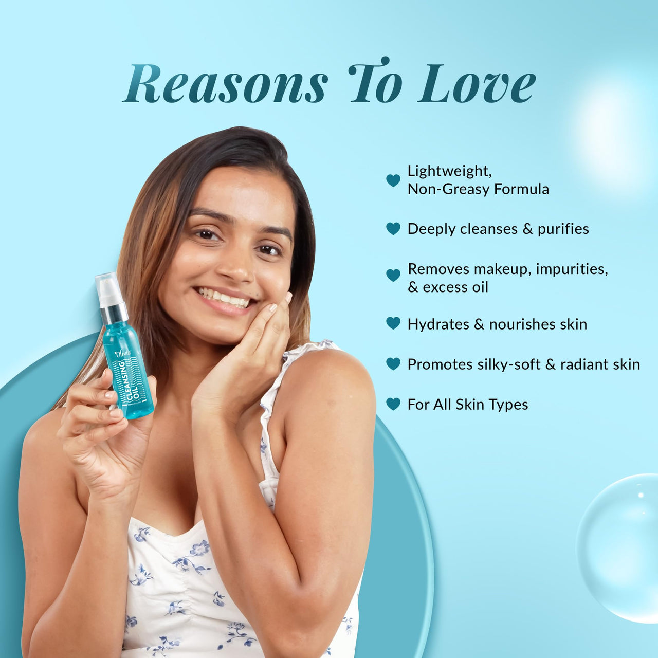 Olivia Skin Purifying Cleansing oil, Removes Skin Impurities and Dead Skin, Cleanser for Deep Pore Cleansing, Hydrating, Brightening & Pollution Defence - 50ml