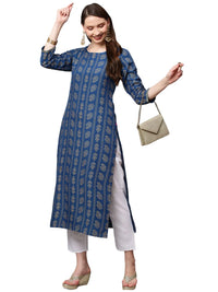 GoSriKi Women's  Cotton Blend Printed Straight Kurta