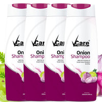 VCare Small Onion Shampoo for Hair Growth 200ml and Hair Fall Control - With Shallot Onion and Amla Suitable for Both Men & Women (Pack Of 4)