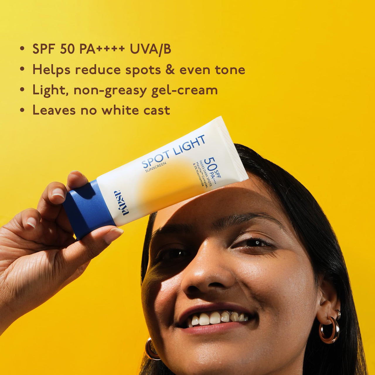 Asaya Spot Light Sunscreen SPF 50 PA++++ | UVA/B Blue Light Protect | Depigmentation Cream for Dark Spots & Acne Marks | MelaMe ComplexTM, Niacinamide & Licorice | Oil-free | Quick Drying & Lightweight | No White Cast & Invisible Finish | Water & Sweat Re