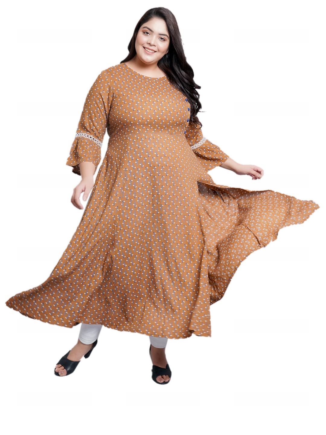 Yash Gallery Women's  Rayon Floral Printed A-Line Kurta for Women