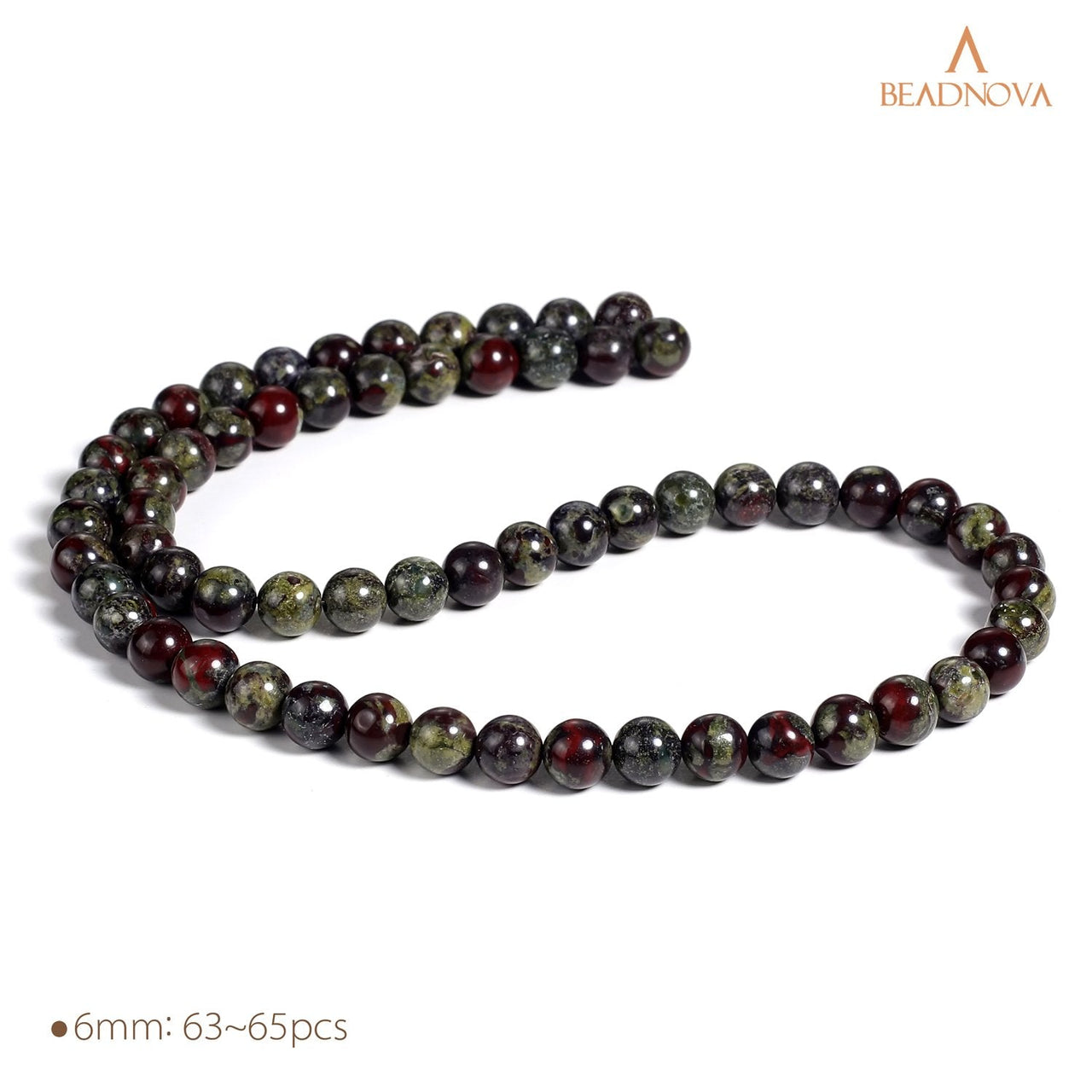 BEADNOVA Natural Dragon Blood Jasper Beads Natural Crystal Beads Stone Gemstone Round Loose Energy Healing Beads with Free Crystal Stretch Cord for Jewelry Making (6mm, 62-64pcs) 6mm
