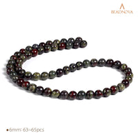 BEADNOVA Natural Dragon Blood Jasper Beads Natural Crystal Beads Stone Gemstone Round Loose Energy Healing Beads with Free Crystal Stretch Cord for Jewelry Making (6mm, 62-64pcs) 6mm