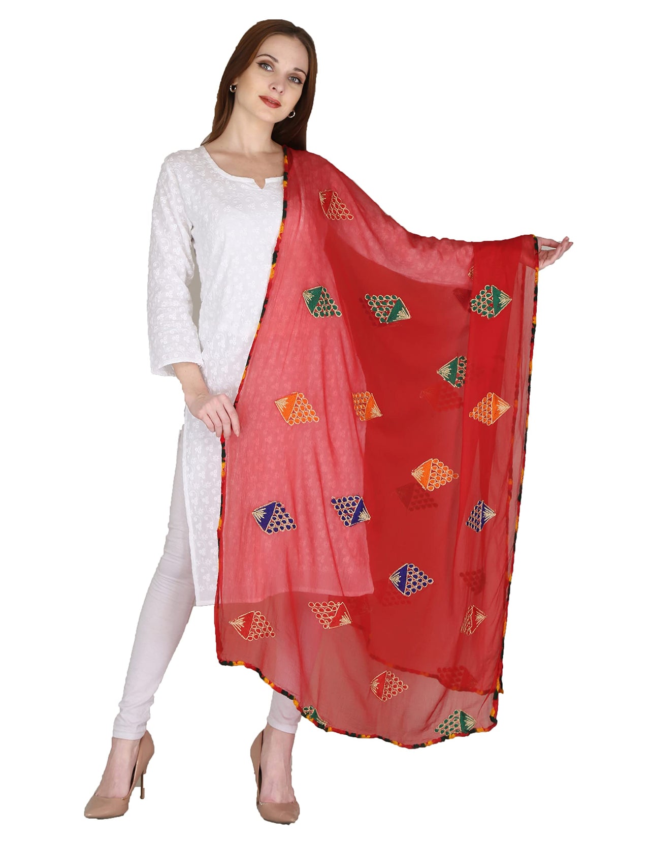 DIAMO Embroidered Chiffon Women's  Dupatta