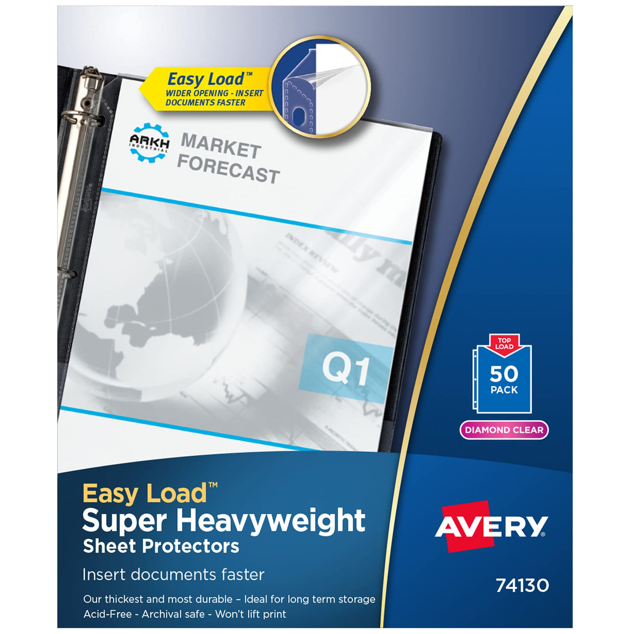 Avery Diamond Clear Super Heavyweight Sheet Protectors, Easy Load, 50 Document Protectors (74130)