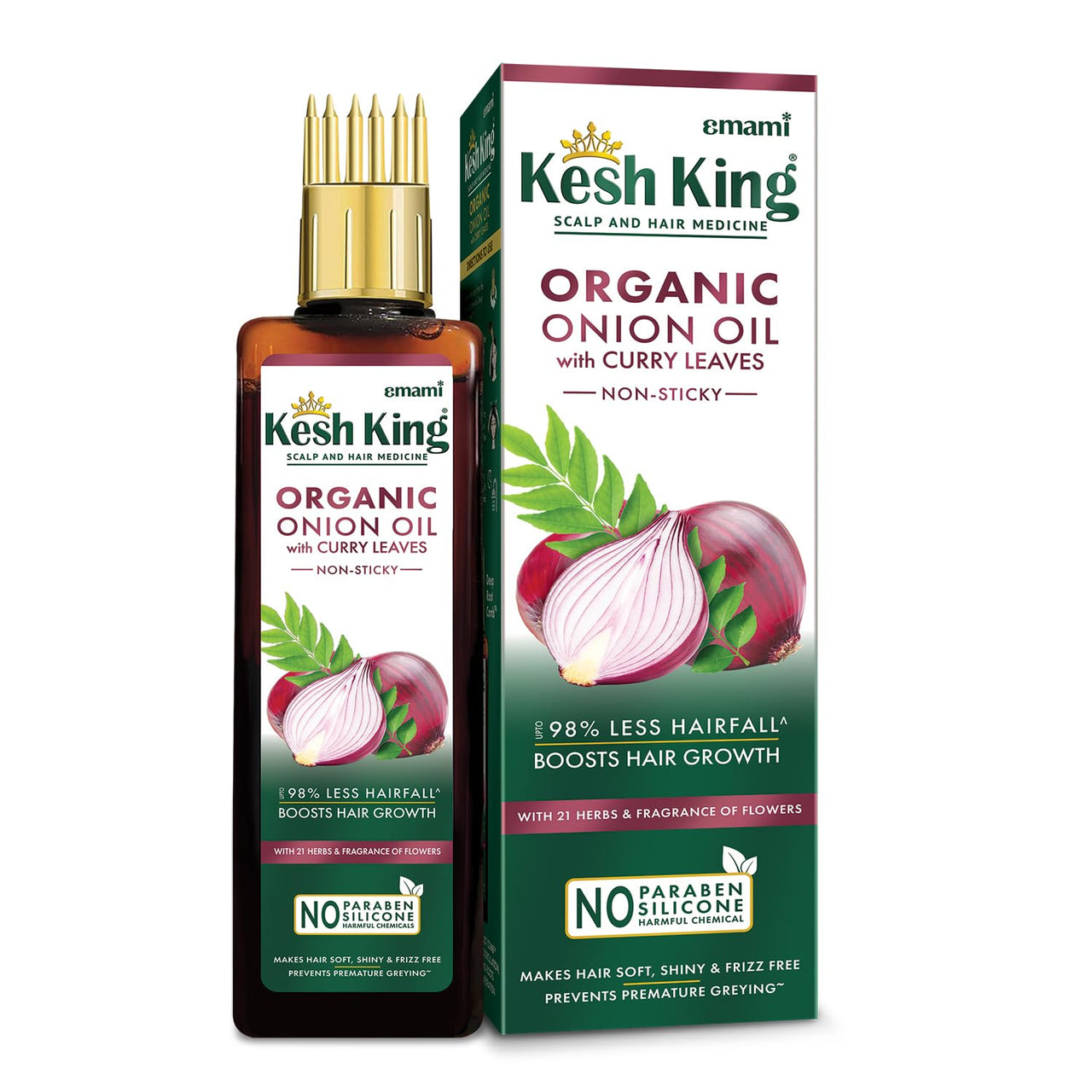 Kesh King Organic Onion Oil with Curry Leaves | Hair Fall Control Oil | Hair Oil for Hair Growth | Hair Oil Applicator for Scalp | Reduces Hair Fall Up to 98% | 200ml
