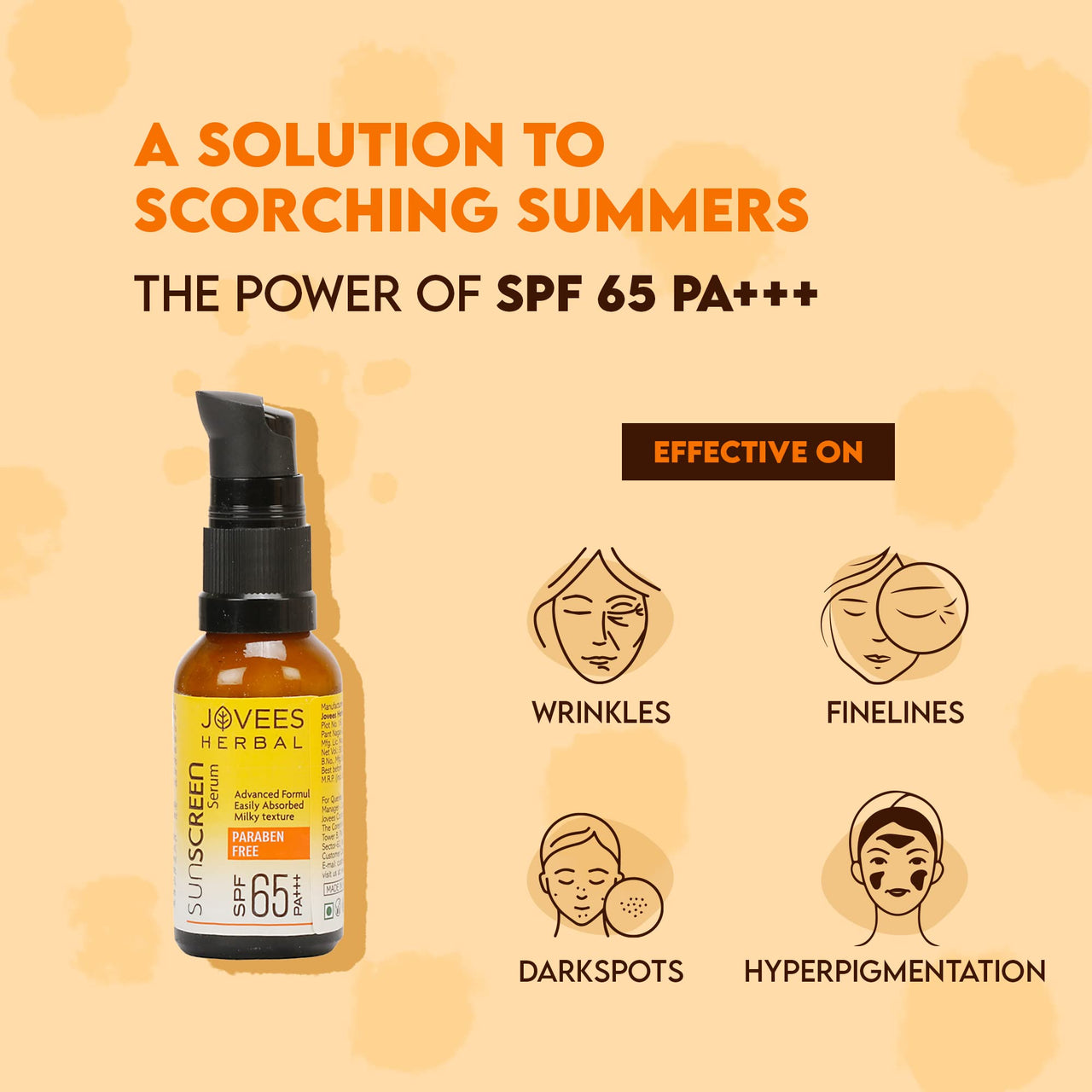 Jovees Sunscreen Face Serum SPF 65 PA+++ Broad spectrum Sun protection with Green tea, Carrot and Sunflower extract | Lightweight & Oil Free | For Oily & Acne Prone Skin 30ml Pack of 2