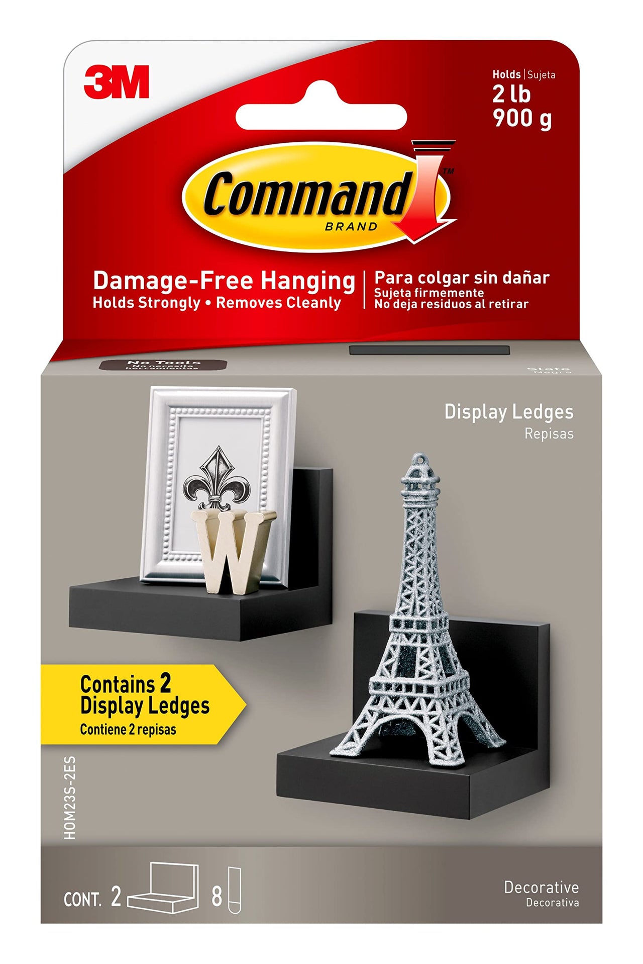 Command Display Ledges, Slate, 2-Ledges, 8-Medium Foam Strips, Decorate Damage-Free