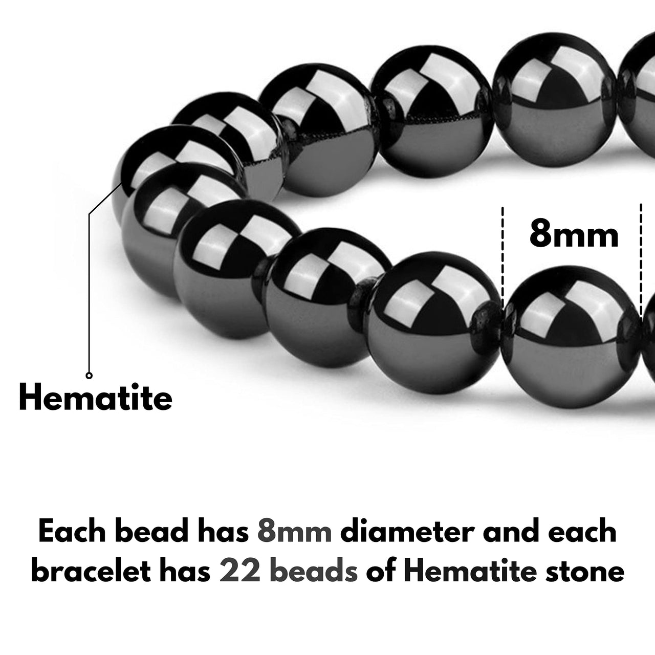 Crystal Vibe 8mm Hematite Bracelet - Elastic Adjustable Crystal Bracelet for Spiritual Healing, Positive Energy – Beaded Bracelet for men women