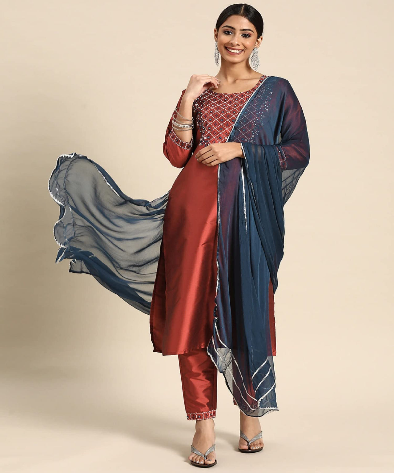 LookMark Womens Art Silk Kurta and Pant Set with Dupatta